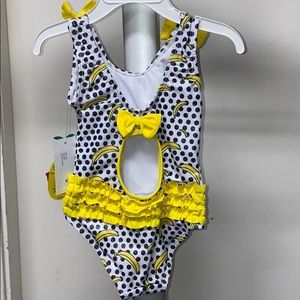 Sol Swimwear Toddler Girls. Bananas & Black Dots